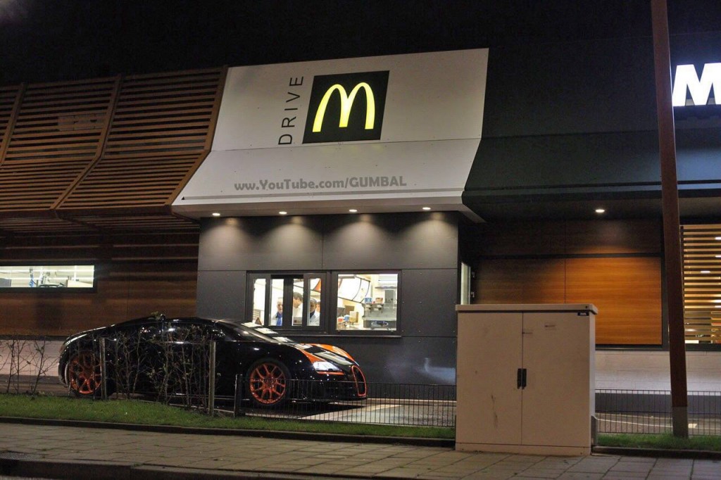 Bugatti Veyron Vitesse WRC at the Mcdonalds drive-through, picture courtesy of gumbal
