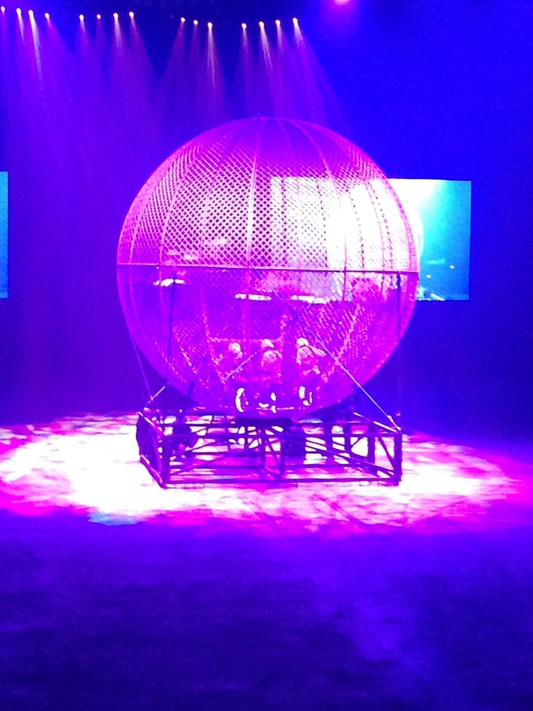 Cage of death with seven motorcycles inside