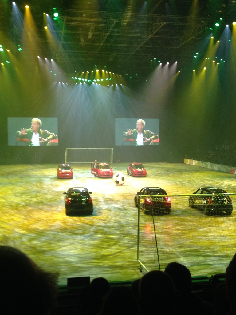 The teams line up before car football begins