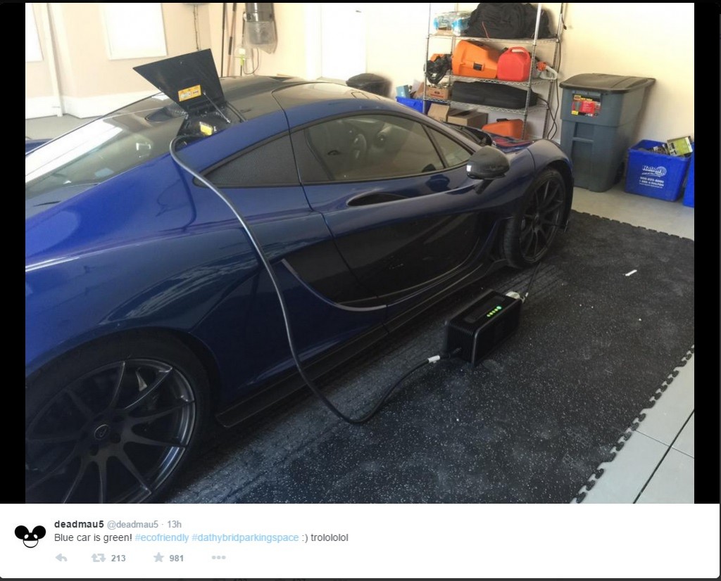 Another picture of the McLaren P1 being charged uploaded to Deadmau5's twitter account