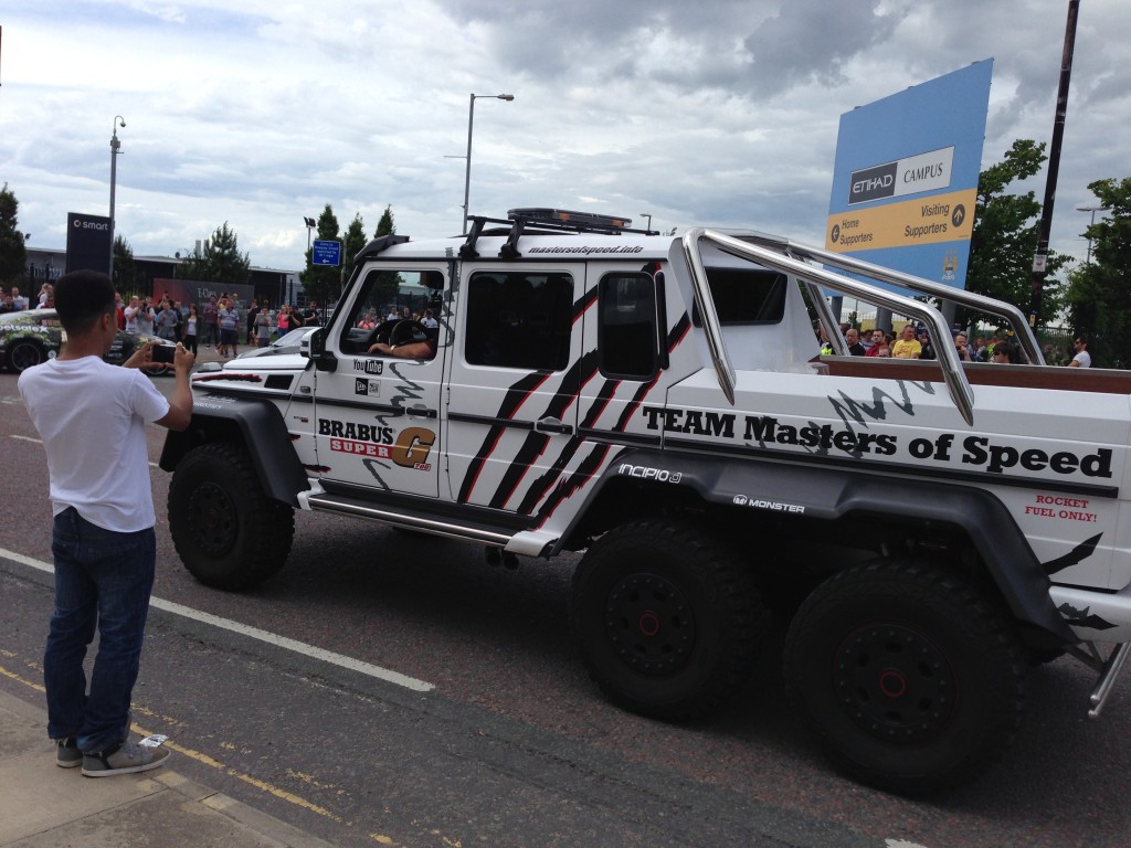 Up close, the white Mercedes Benz G63 AMG 6x6