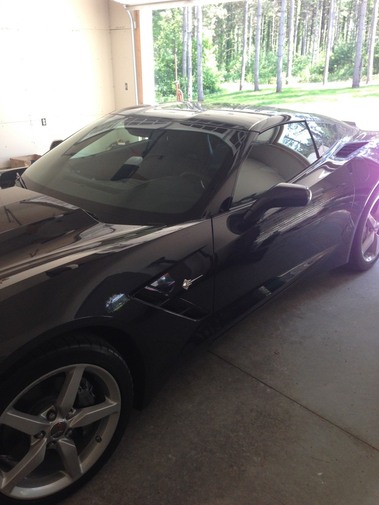 Front quarter shot of the parked Corvette