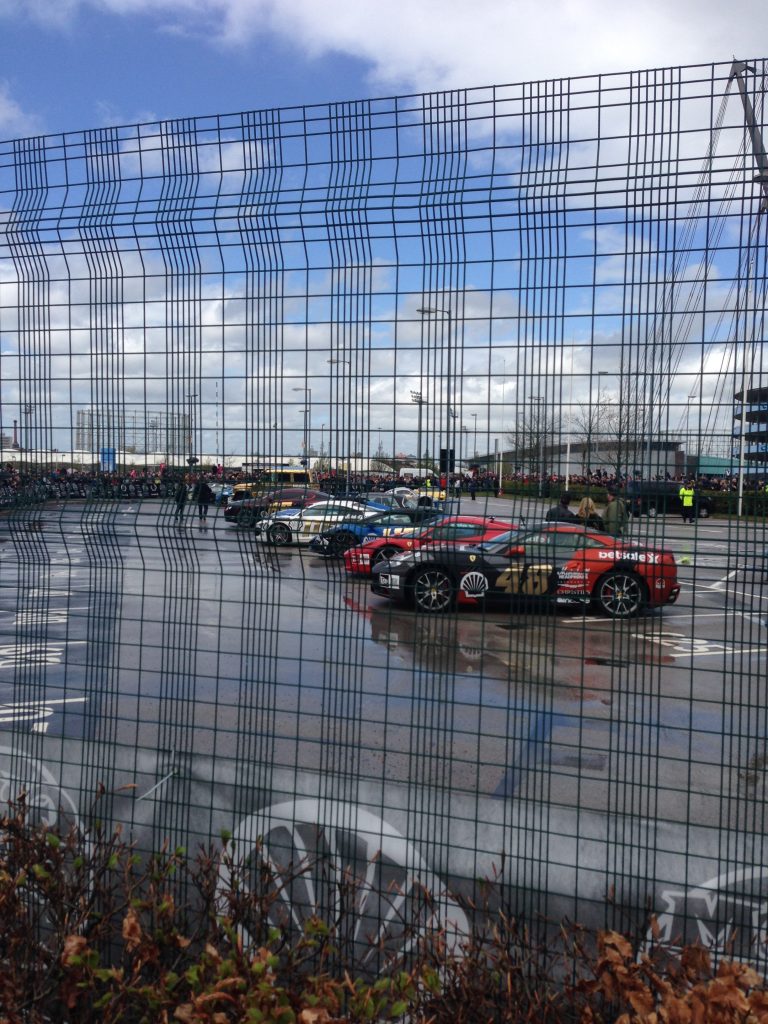 Lineup of the supercars on the Manchester Gumball Grid